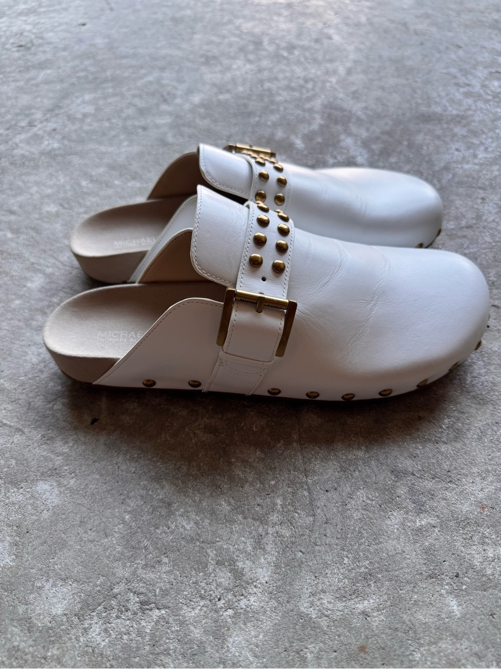 Michael Kors White Leather Studded Mule